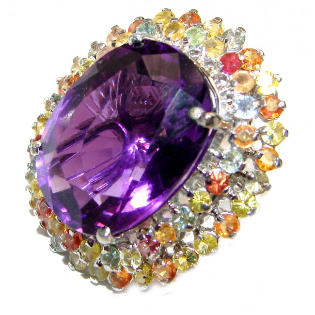 Jumbo 65ctw Natural Amethyst 18K Gold over .925 Sterling Silver handcrafted ring size 7 3/4