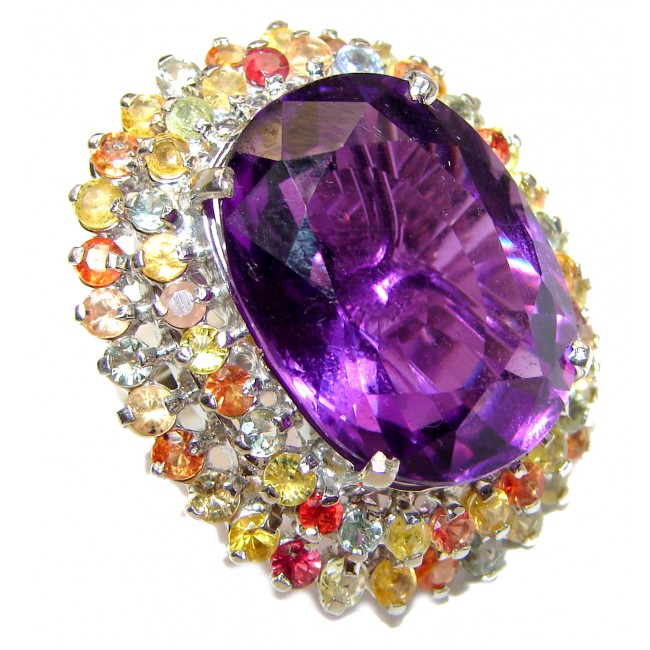 Jumbo 65ctw Natural Amethyst 18K Gold over .925 Sterling Silver handcrafted ring size 7 3/4