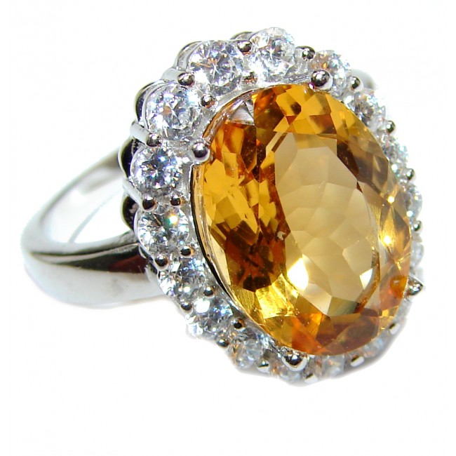 Vintage Style oval cut Citrine .925 Sterling Silver handmade Cocktail Ring s. 8