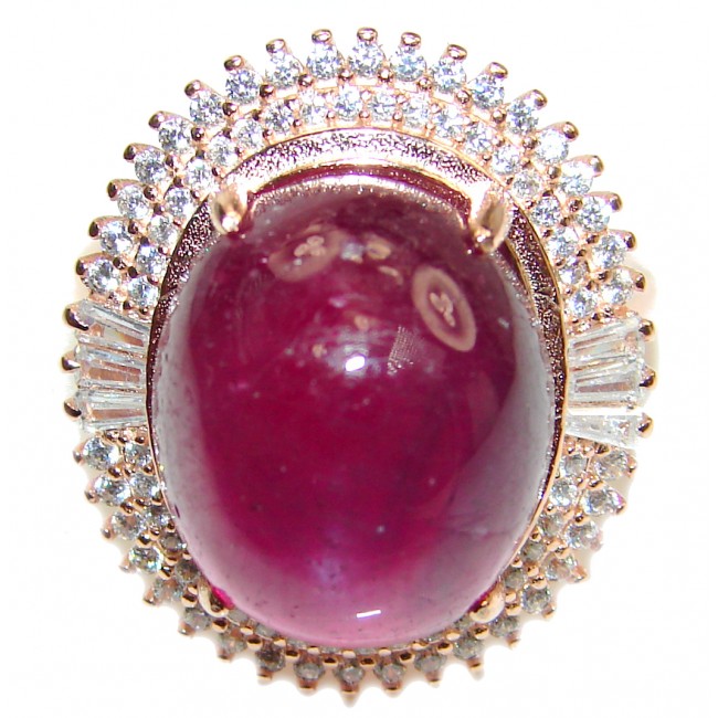 Large Genuine Kashmir Ruby rose Gold over .925 Sterling Silver handcrafted Statement Ring size 8 1/4