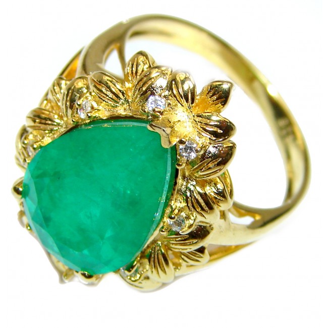 Vintage Style Natural Emerald 14K Gold over .925 Sterling Silver handcrafted Ring s. 7