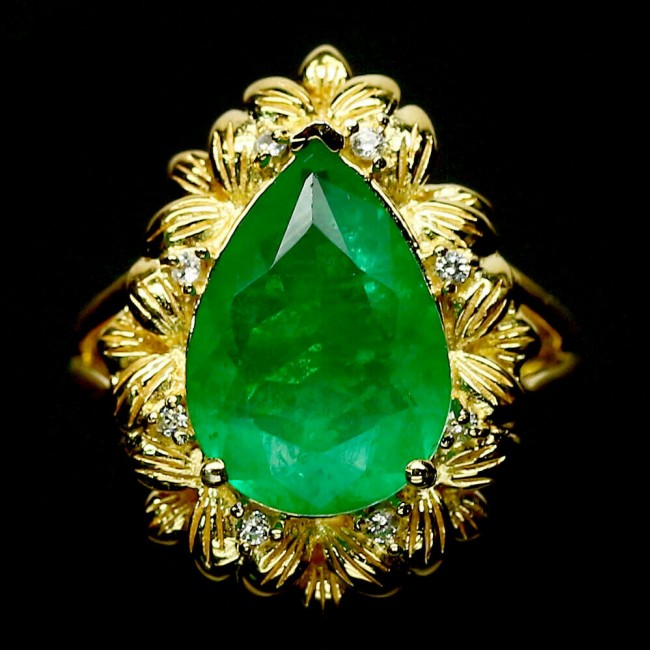 Vintage Style Natural Emerald 14K Gold over .925 Sterling Silver handcrafted Ring s. 7