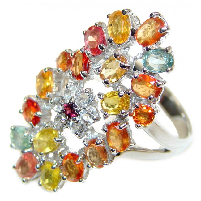 Huge Natural Multicolor Sapphire .925 Sterling Silver Statement ring size 8