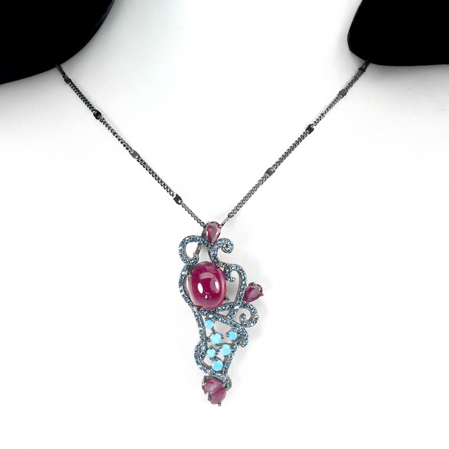 Royal quality authentic Ruby black rhodium .925 Sterling Silver necklace