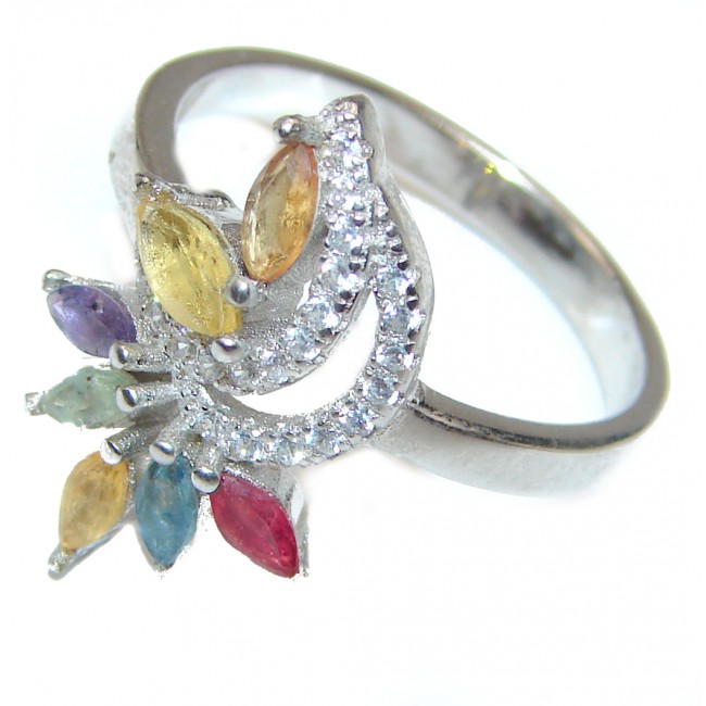 Natural Multicolor Sapphire .925 Sterling Silver Statement ring size 7 1/4