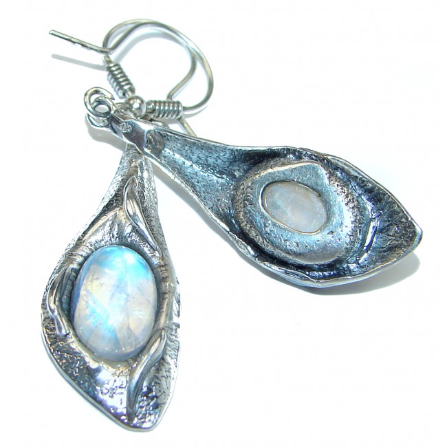 Large Fire Moonstone .925 Sterling Silver handcrafted earrings