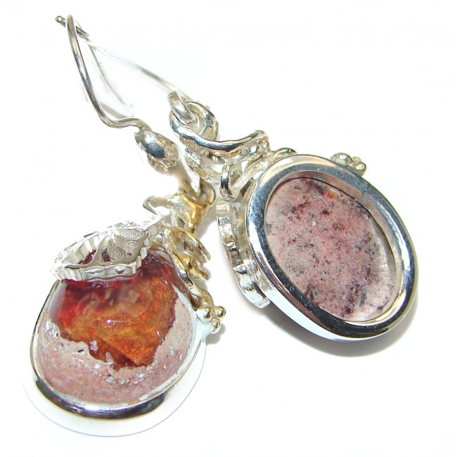 Rustic Design authentic Mexican Fire Opal 14K Gold over .925 Sterling Silver handcrafted earrings