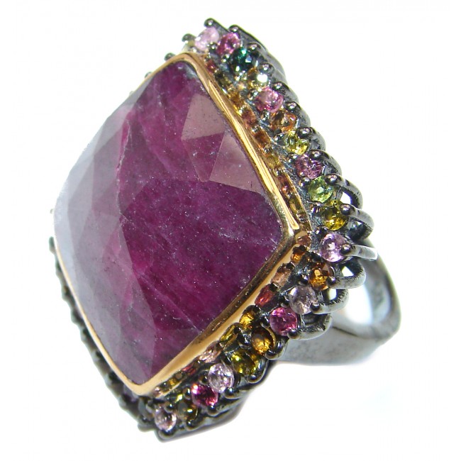 LARGE Genuine Ruby 18K Gold over .925 Sterling Silver handmade Cocktail Ring s. 6 1/4