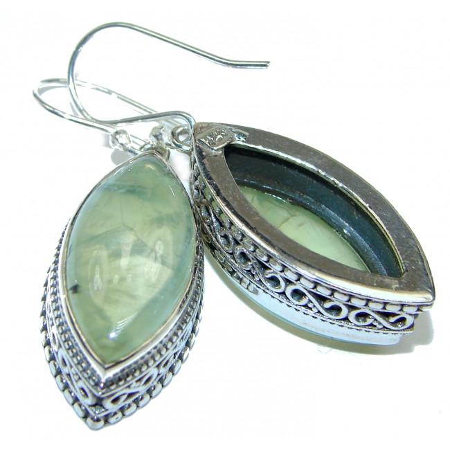 HUGE Authentic Moss Prehnite .925 Sterling Silver handmade earrings