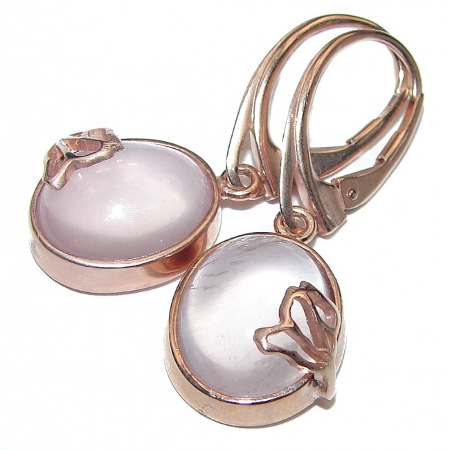 Large Authentic Juicy Rose Quartz 18K Gold over .925 Sterling Silver handmade earrings