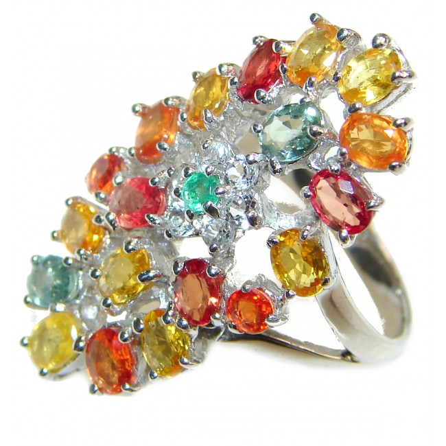 Huge Natural Multicolor Sapphire .925 Sterling Silver Statement ring size 7