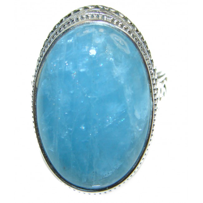 Treasure GENUINE Blue Aquamarine .925 Sterling Silver handmade ring s. 8 1/4