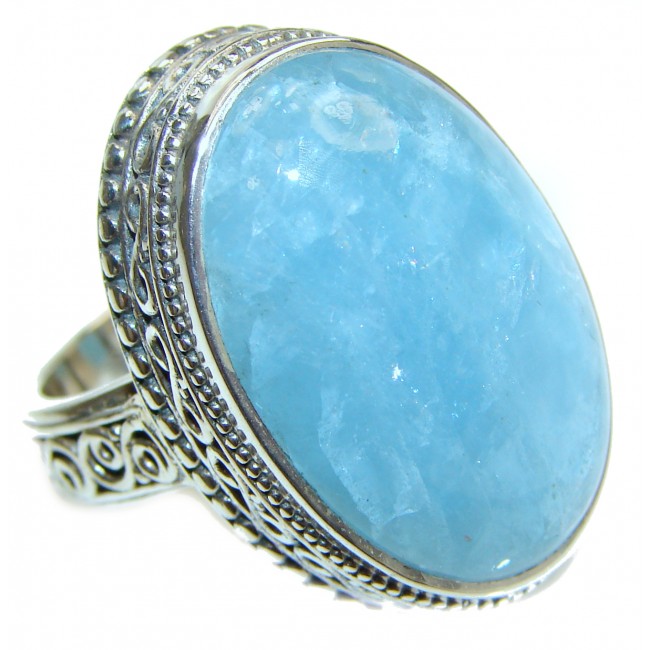 Treasure GENUINE Blue Aquamarine .925 Sterling Silver handmade ring s. 8 1/4