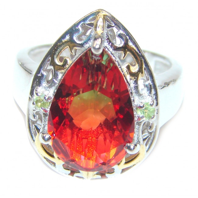 HUGE pear cut Pink Tourmaline 18K Gold over .925 Sterling Silver handcrafted Ring s. 7 1/2