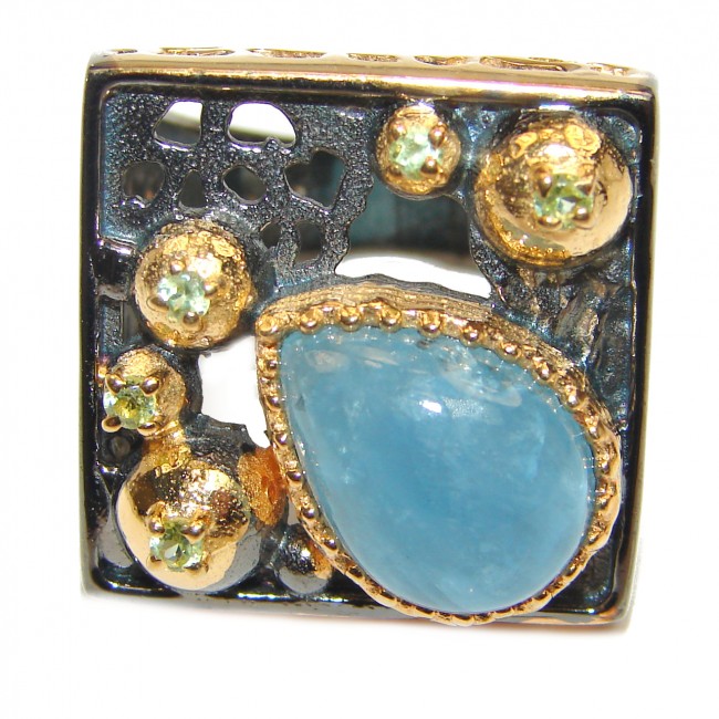 Vinatge Design Aquamarine 18K Gold over .925 Sterling Silver handmade ring s. 8