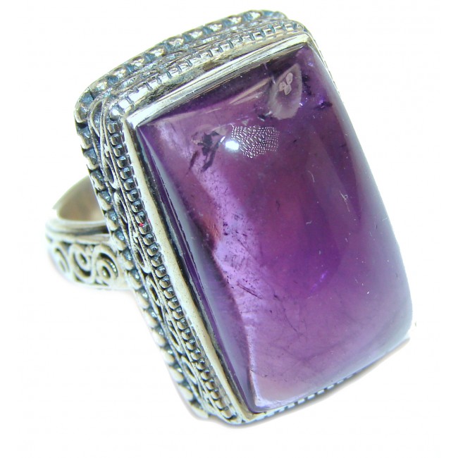 Large Spectacular genuine 68ctw Amethyst .925 Sterling Silver handcrafted Ring size 8