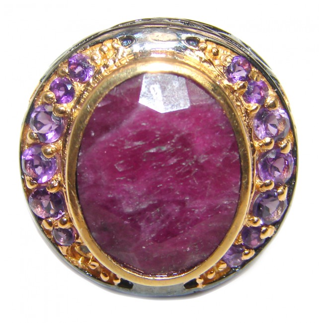 Vintage Beauty genuine Ruby 18K Gold over .925 Sterling Silver Statement handcrafted ring; s. 7