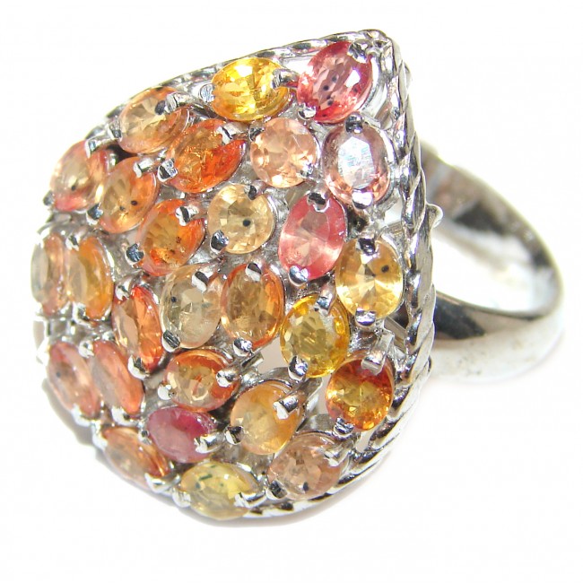 Huge Natural Multicolor Sapphire .925 Sterling Silver Statement ring size 8 1/2
