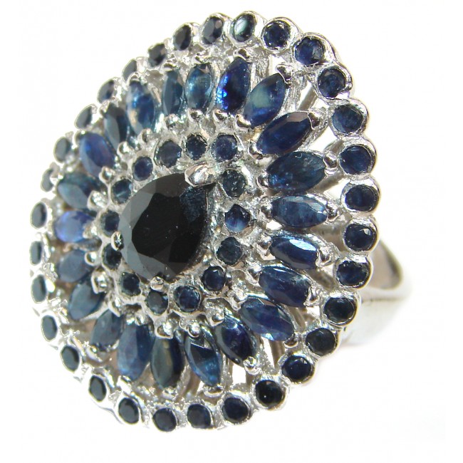 Huge Dazzling Genuine Sapphire .925 Sterling Silver handmade Cocktail Ring s. 8 1/4