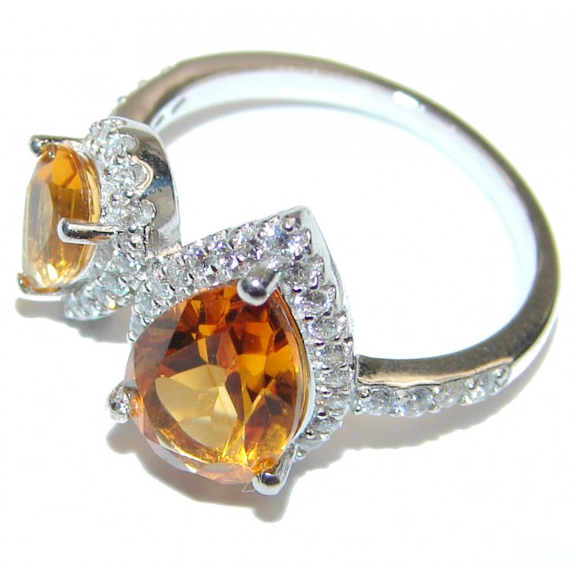 Vintage Style pear cut Citrine .925 Sterling Silver handmade Cocktail Ring s. 7