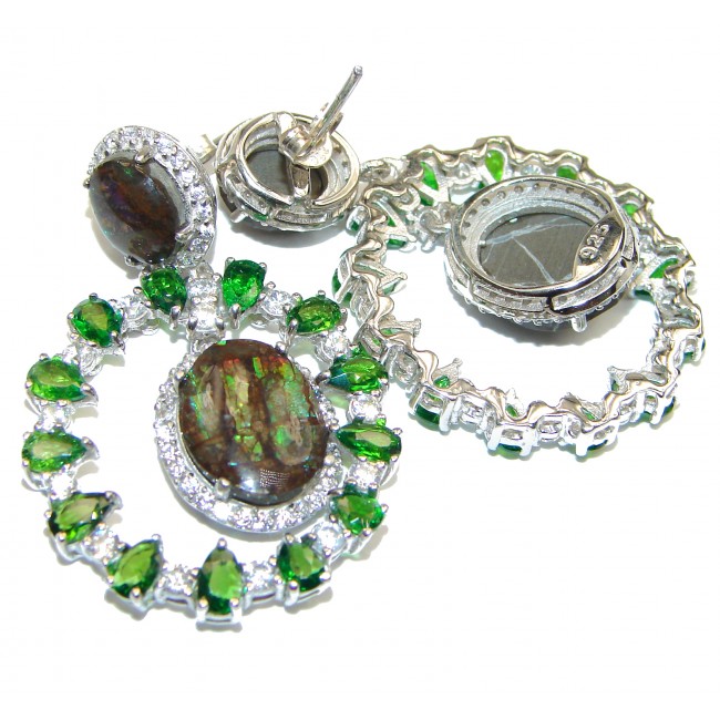 Incredible Canadian Fire Ammolite Chrome Diopside .925 Sterling Silver handmade earrings