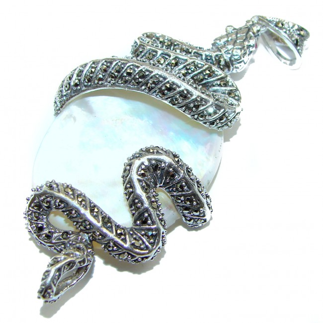 Large Snake Genuine Blister Pearl .925 Sterling Silver handcrafted Pendant