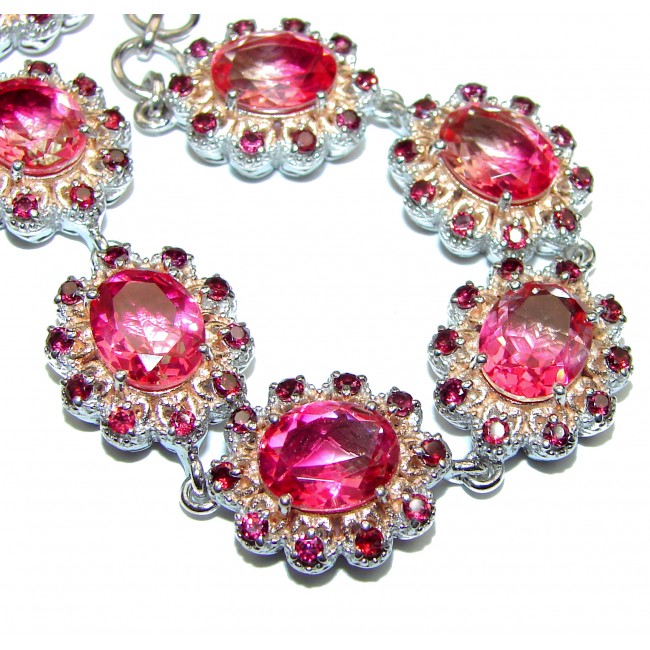 Luxury Volcanic Pink Tourmaline color Topaz .925 Sterling Silver handmade Bracelet