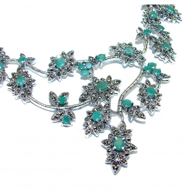 Alessandra Large authentic Colombian Emerald .925 Sterling Silver handcrafted Statement necklace
