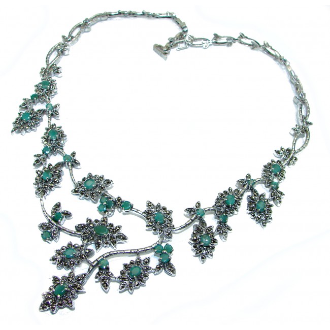 Alessandra Large authentic Colombian Emerald .925 Sterling Silver handcrafted Statement necklace