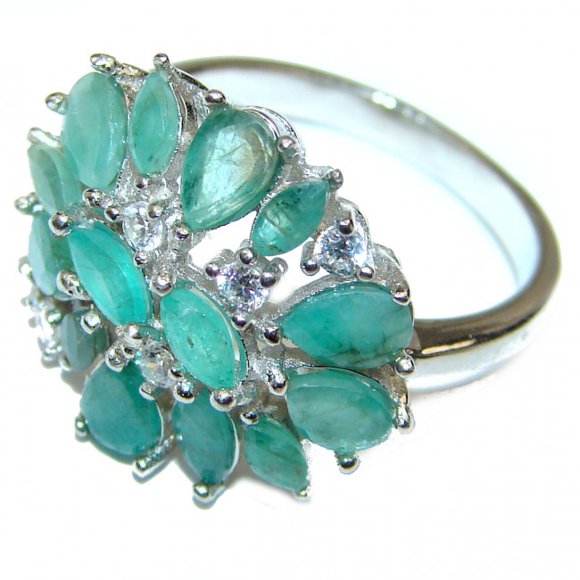 Posh Genuine Emerald .925 Sterling Silver handcrafted Statement Ring size 8
