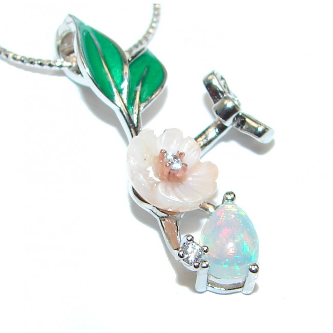 Awesome Natural Ethiopian Opal .925 Silver Enamel Bee Necklace