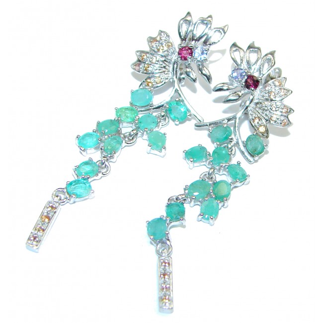 BELLA Authentic Colombian Emerald .925 Sterling Silver handmade LONG earrings