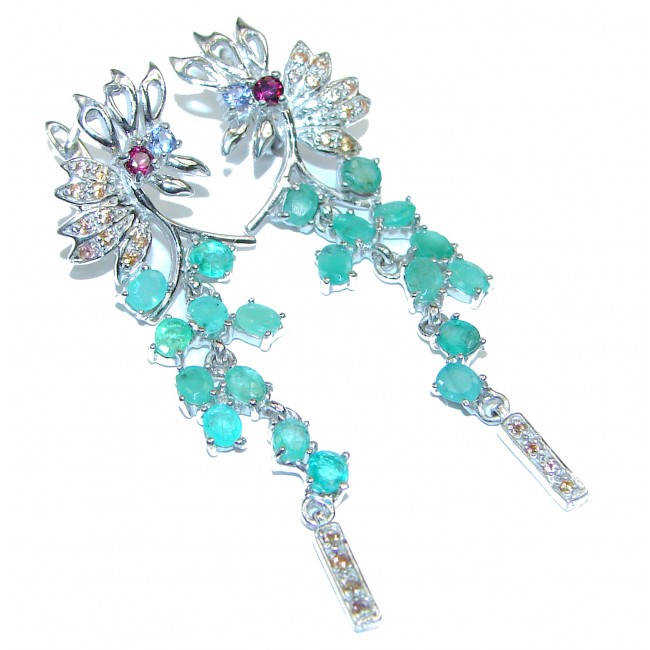 BELLA Authentic Colombian Emerald .925 Sterling Silver handmade LONG earrings