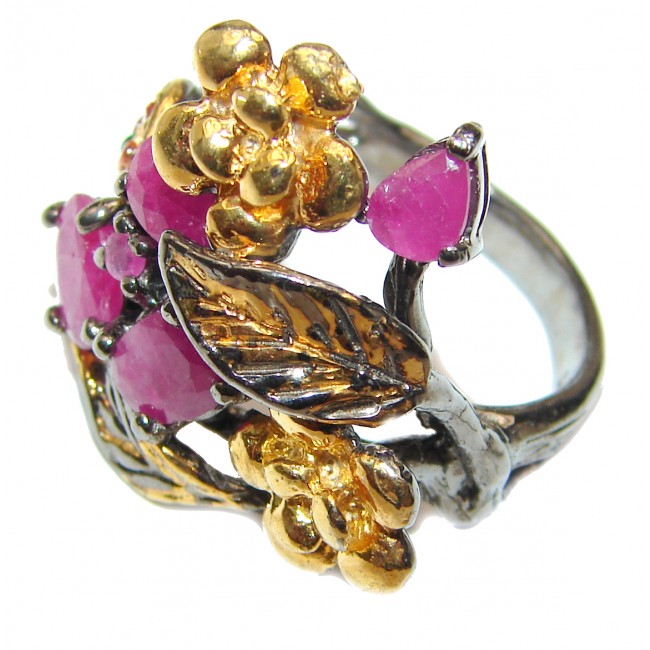 Vintage Style Large Genuine Ruby .925 Sterling Silver handcrafted Statement Ring size 8 1/4
