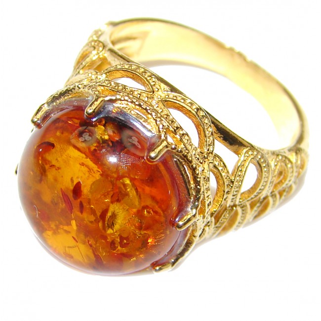 Excellent Vintage Design Baltic Amber .925 Sterling Silver handcrafted Ring s. 8