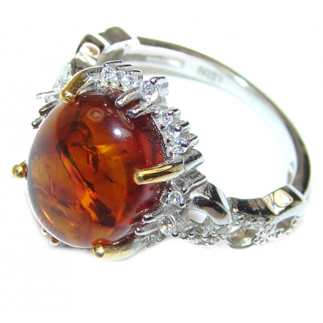 Excellent Vintage Design Baltic Amber 14k Gold over .925 Sterling Silver handcrafted Ring s. 6 3/4