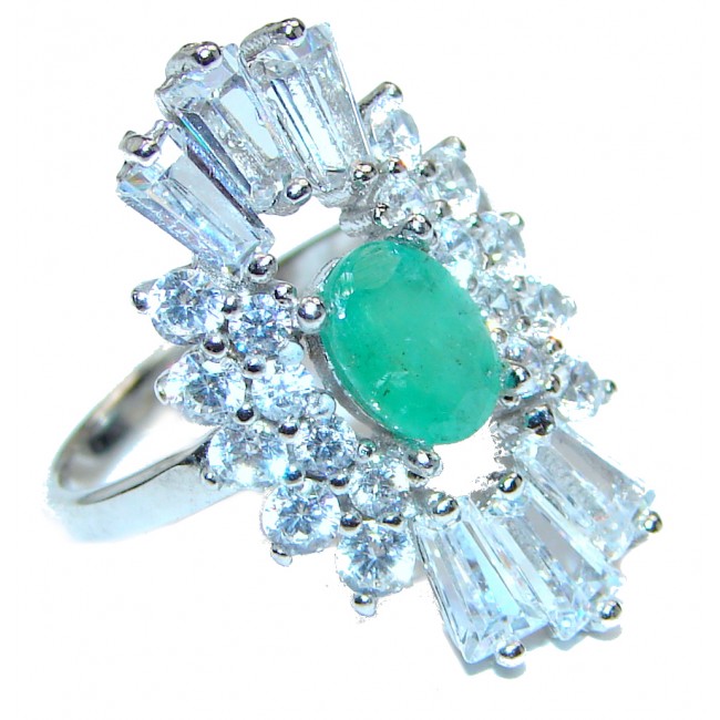 Posh Genuine Emerald .925 Sterling Silver handcrafted Statement Ring size 6