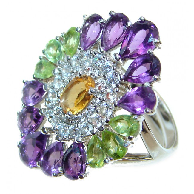 Spectacular Natural Amethyst .925 Sterling Silver handcrafted ring size 8 adjustable