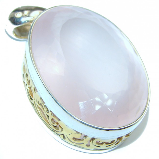 Large Perfect faceted Rose Quartz 18K Gold over .925 Sterling Silver handmade pendant