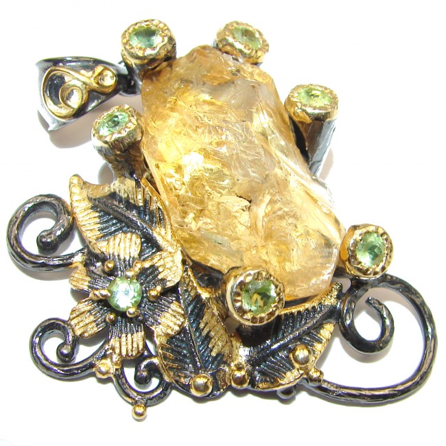 Huge Rough Citrine 18k Gold Rhodium over .925 Sterling Silver handcrafted Pendant