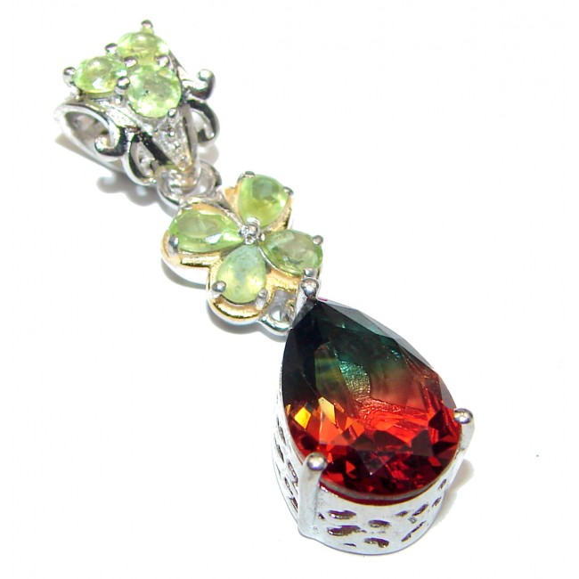 Deluxe pear cut Tourmaline 18K Gold over .925 Sterling Silver handmade Pendant