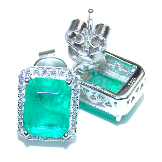Spectacular Authentic Colombian Emerald .925 Sterling Silver handmade earrings