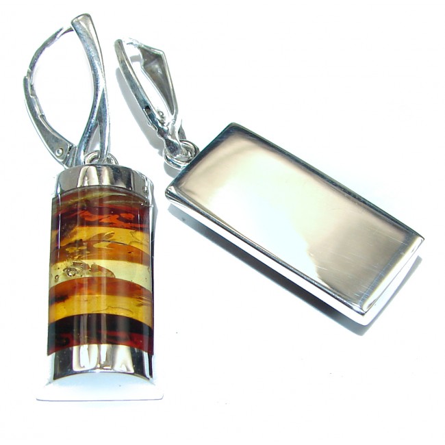 Gorgeous Polish Baltic Mosaic Amber .925 Sterling Silver entirely handcrafted earrings