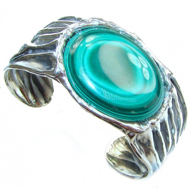 Large Natural Malachite .925 Sterling Silver handcrafted Bracelet / Cuff