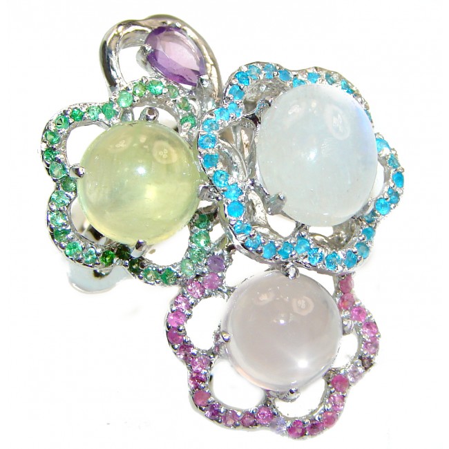 Pastel Bouquet Large Multigem .925 Sterling Silver handcrafted ring size 9 3/4