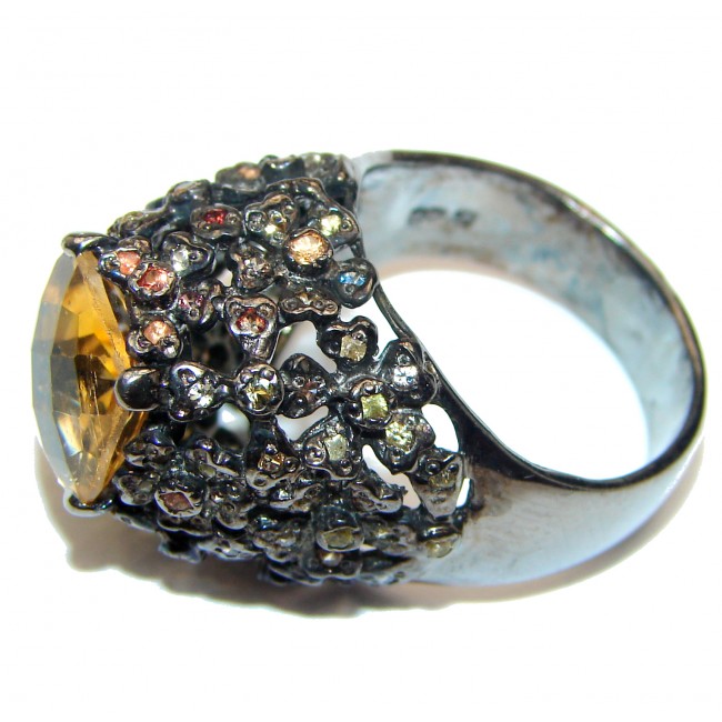 Vintage Style Natural Citrine Sapphire black rhodium over .925 Sterling Silver handcrafted Ring s. 9