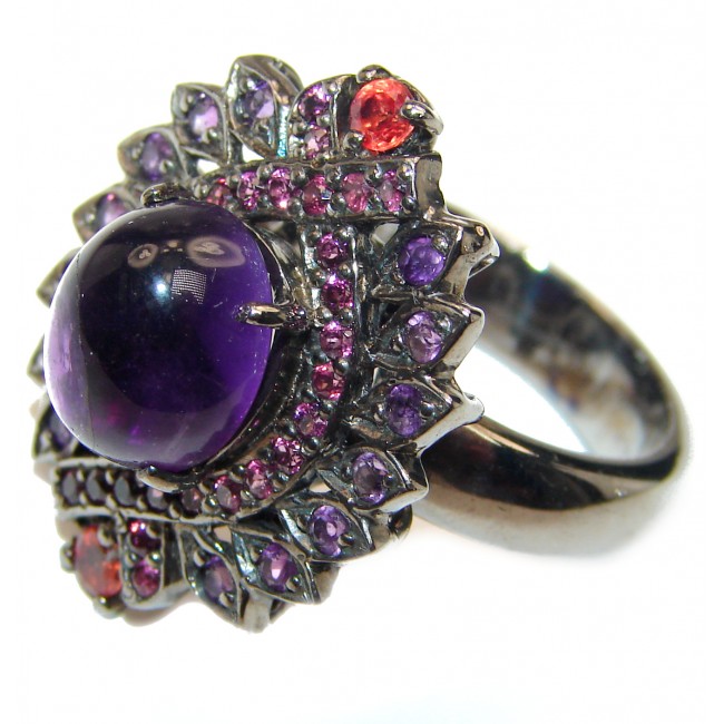 Victorian Style genuine Amethyst black rhodium over .925 Sterling Silver handcrafted Ring size 8 1/4