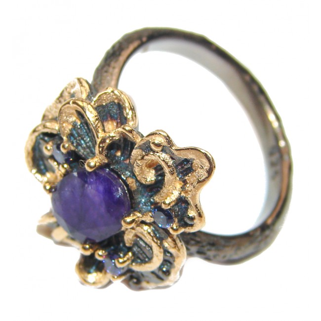 Vintage Style Sapphire 14K Gold over .925 Sterling Silver handcrafted ring; s. 8 1/4