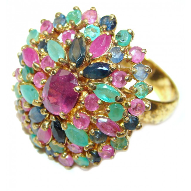 Vintage Beauty genuine Ruby 18K Gold over .925 Sterling Silver Statement handcrafted ring; s. 6 3/4
