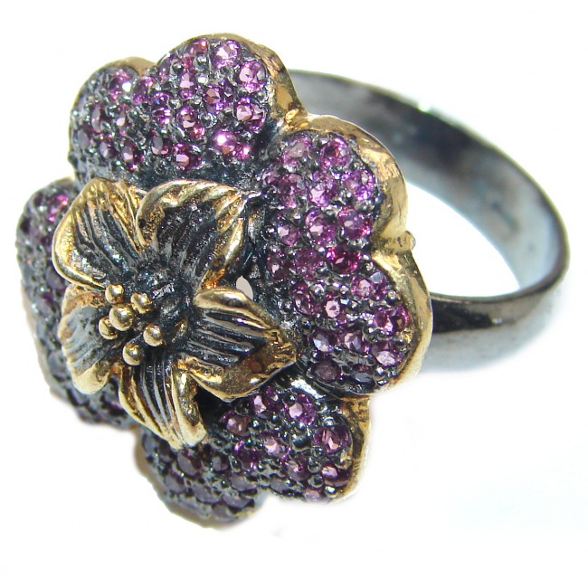 Vintage Beauty genuine Ruby 18K Gold over .925 Sterling Silver Statement handcrafted ring; s. 9